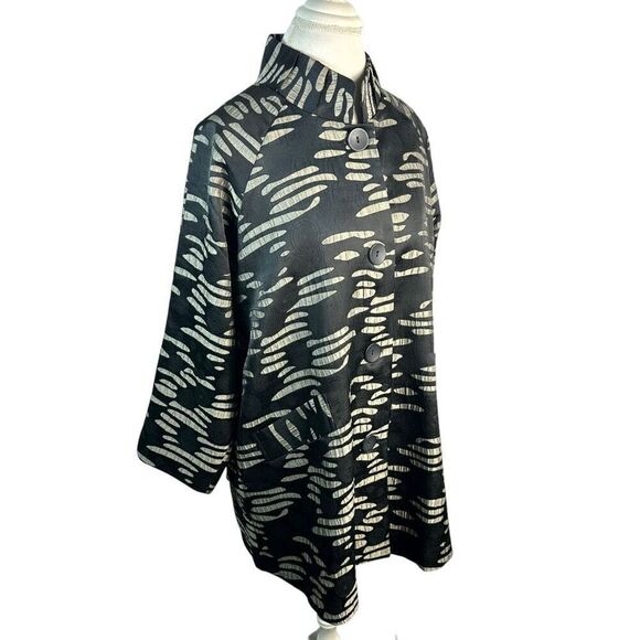 Damee Inc Textured Button Jacket Black Mandarin Collar A-line Lagenlook Size M - Picture 8 of 10